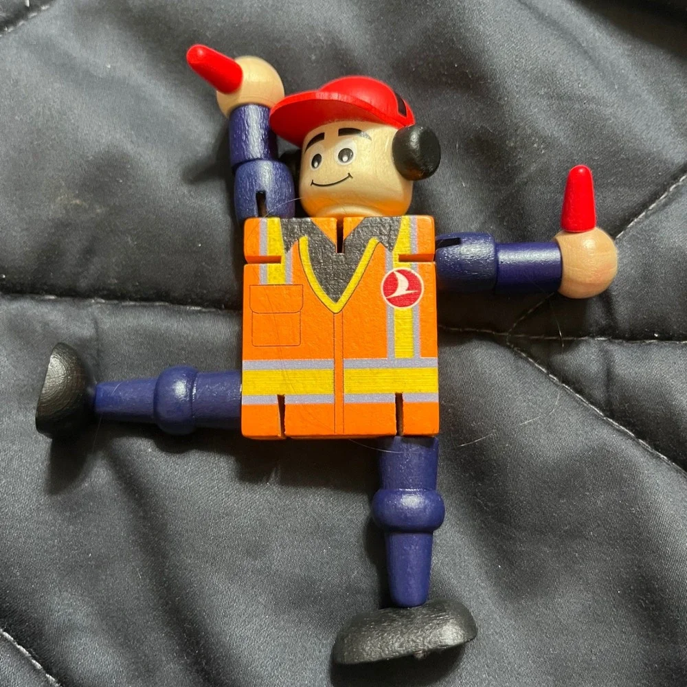 Turkish Airlines Wooden Ground Crew Airport Worker Action Figure Poseable Toy